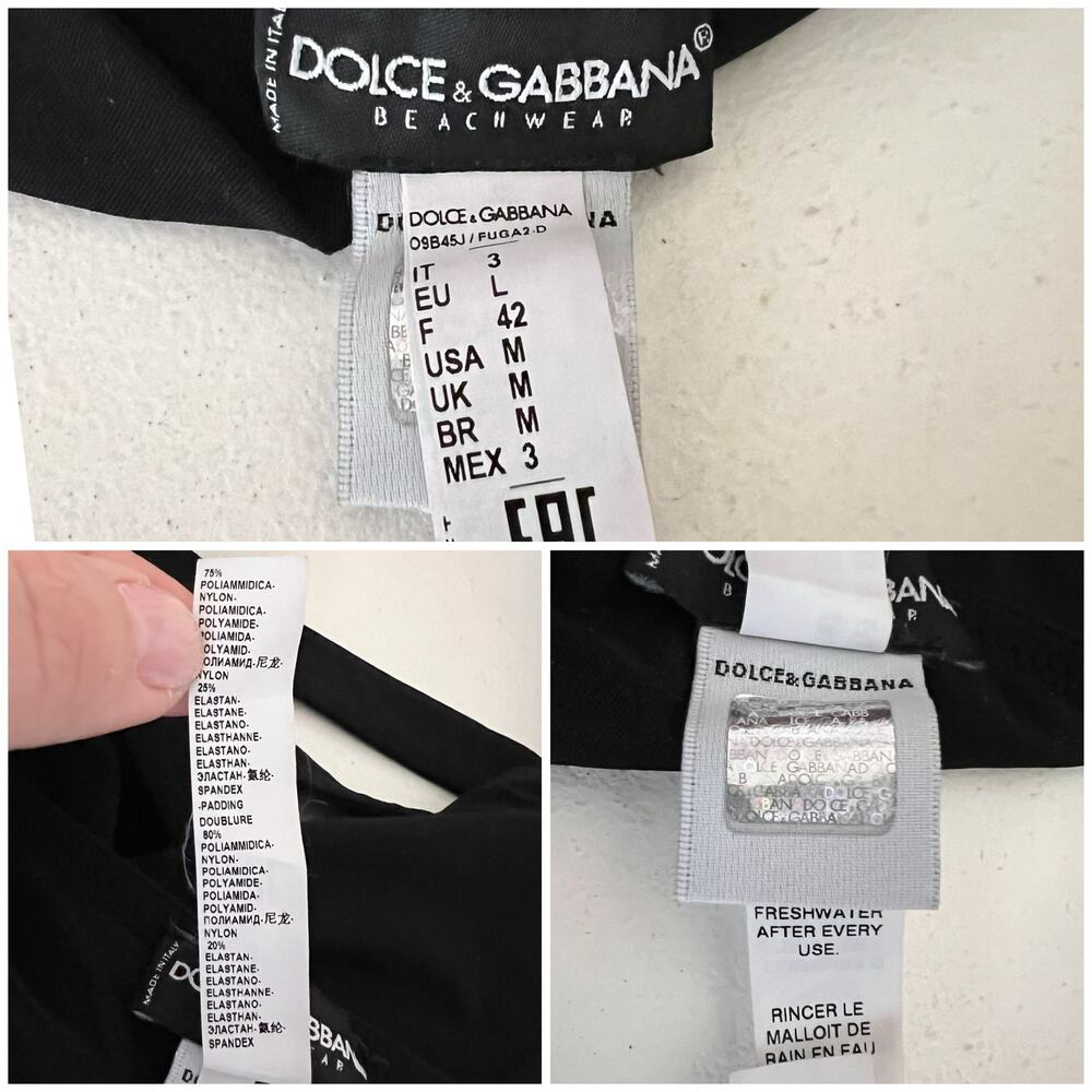 Dolce & Gabbana | Strappy Gold Logo Black Bandeau Designer One Piece Swimsuit M - Picture 12 of 13